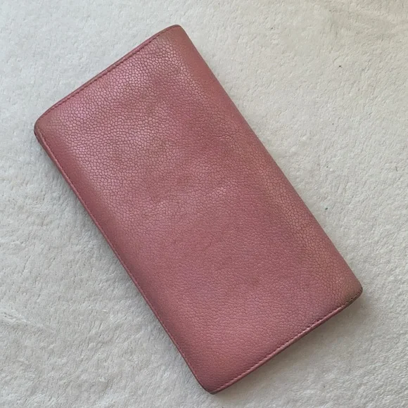 Authentic Chanel pink leather long wallet